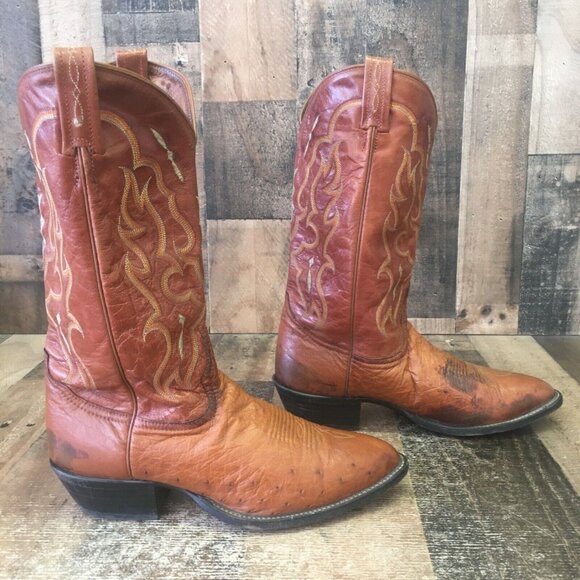 Tony Lama Vintage Brown Smooth Quill Ostrich Cowboy Boots Mens 10.5 D - Picture 10 of 12